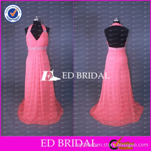 CE607 Latest Fashion Halter Floor Length Open Back Red Real Sample Bridesmaid Dress